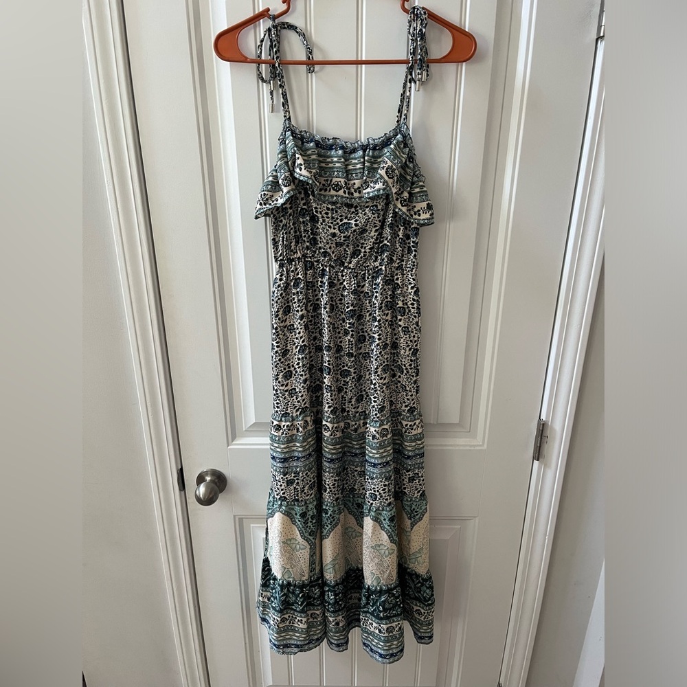 BLACK TAPE WOMEN'S RUFFLED-NECKLINE MAXI DRESS IN TAJ MAHAL SZ XS